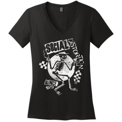 Social Distortion White Spray Skelly Women's V-Neck T-Shirt