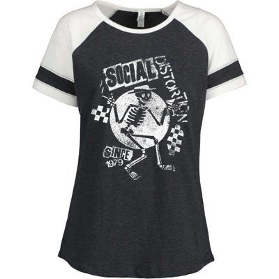 Social Distortion White Spray Skelly Enza Ladies Jersey Colorblock Tee