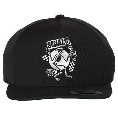 Social Distortion White Spray Skelly Wool Snapback Cap