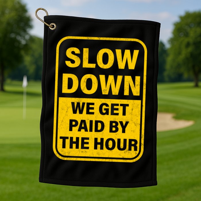 Slow Down We Get Paid By The Hour Funny Laborers Labor Day Golf Towel