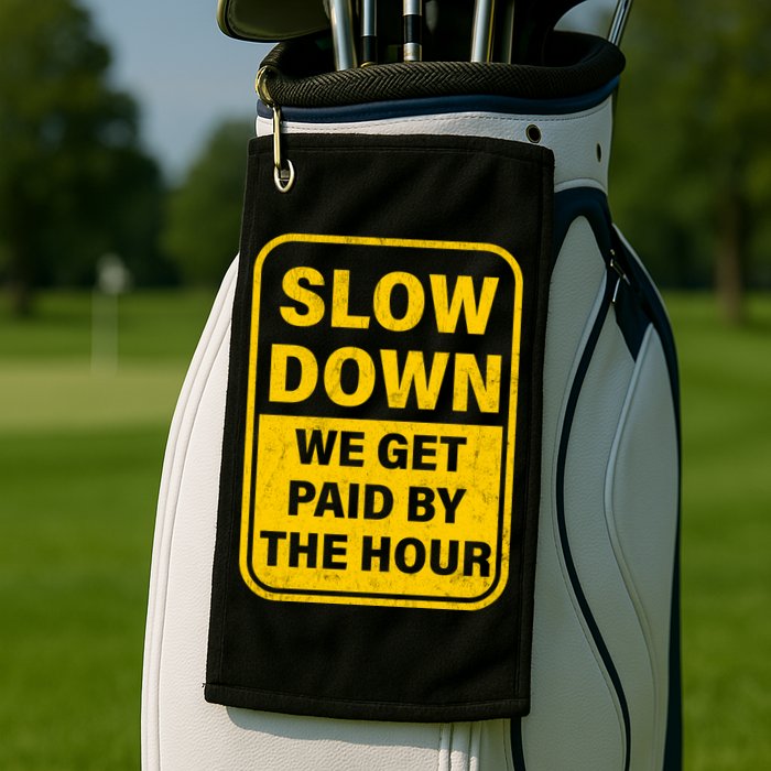 Slow Down We Get Paid By The Hour Funny Laborers Labor Day Golf Towel