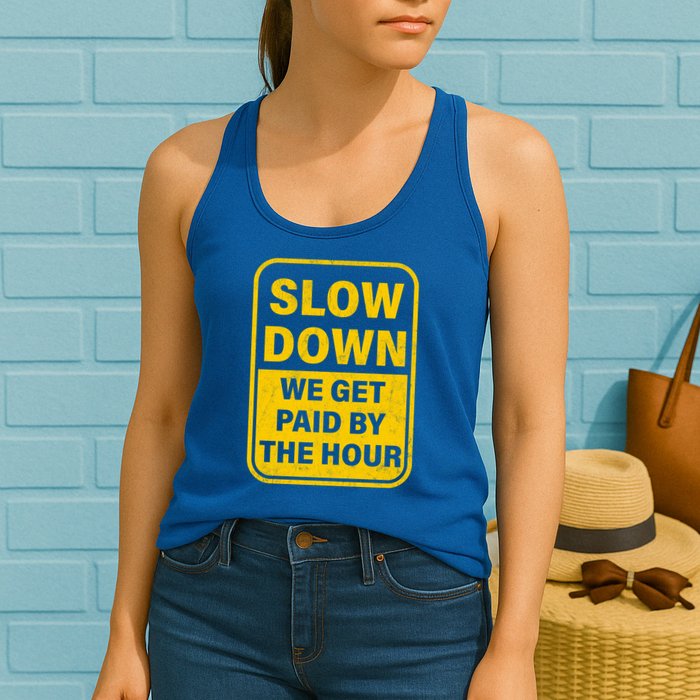 Slow Down We Get Paid By The Hour Funny Laborers Labor Day Womens Tank Top