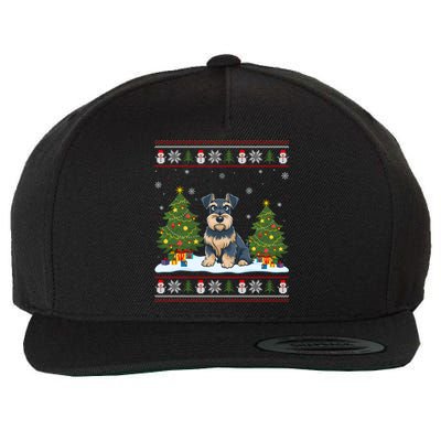 Schnauzer Dog Xmas Tree Light Funny Ugly Christmas Cool Gift Wool Snapback Cap