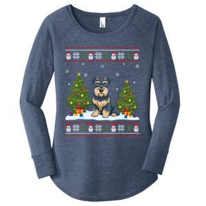 Schnauzer Dog Xmas Tree Light Funny Ugly Christmas Cool Gift Women's Perfect Tri Tunic Long Sleeve Shirt