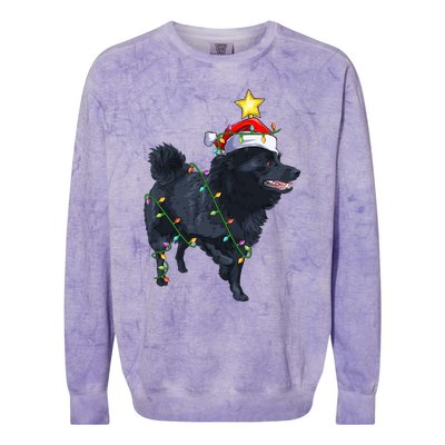 Schipperke Dog Xmas Lighting Tree Santa Schipperke Christmas Sweatshirt Colorblast Crewneck Sweatshirt