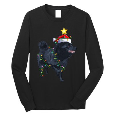 Schipperke Dog Xmas Lighting Tree Santa Schipperke Christmas Sweatshirt Long Sleeve Shirt