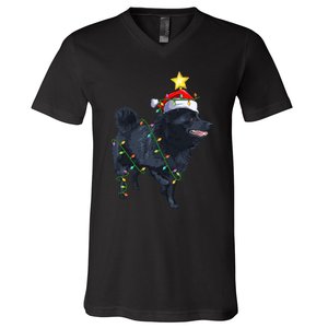 Schipperke Dog Xmas Lighting Tree Santa Schipperke Christmas Sweatshirt V-Neck T-Shirt