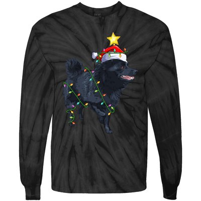 Schipperke Dog Xmas Lighting Tree Santa Schipperke Christmas Sweatshirt Tie-Dye Long Sleeve Shirt