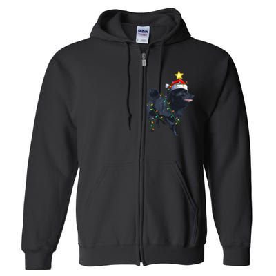 Schipperke Dog Xmas Lighting Tree Santa Schipperke Christmas Sweatshirt Full Zip Hoodie