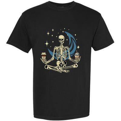 Skeleton Doing Yoga And Drinking Coffee Funny Meditation Garment-Dyed Heavyweight T-Shirt