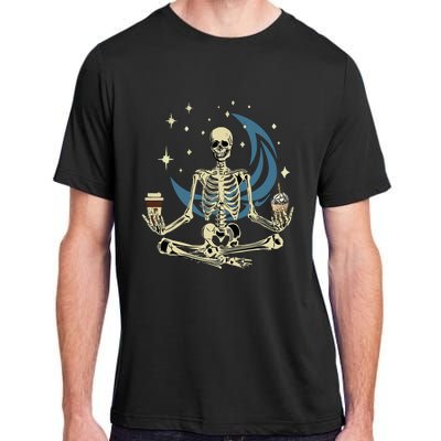 Skeleton Doing Yoga And Drinking Coffee Funny Meditation Adult ChromaSoft Performance T-Shirt