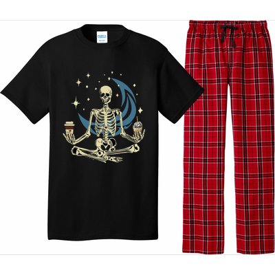 Skeleton Doing Yoga And Drinking Coffee Funny Meditation Pajama Set