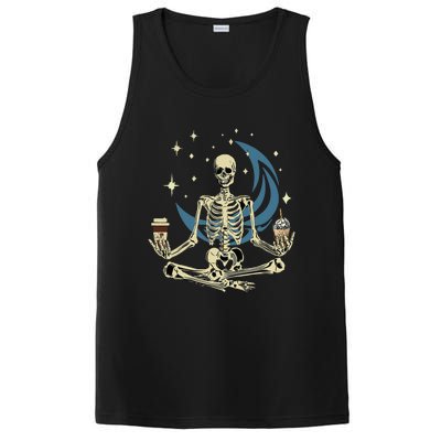 Skeleton Doing Yoga And Drinking Coffee Funny Meditation PosiCharge Competitor Tank