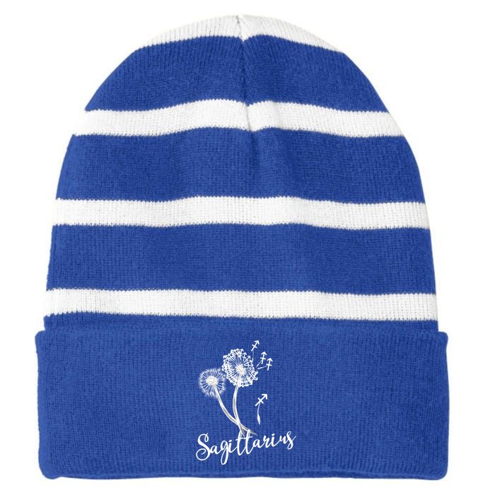 Sagittarius Dandelion Zodiac Sign Floral Horoscope Gift Striped Beanie with Solid Band