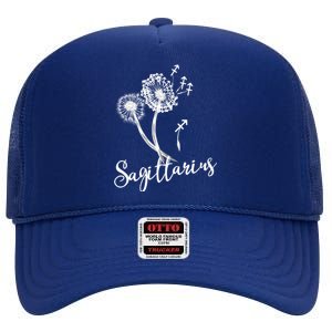 Sagittarius Dandelion Zodiac Sign Floral Horoscope Gift High Crown Mesh Back Trucker Hat