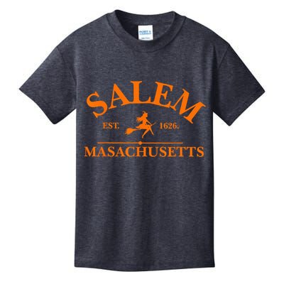 Salem Est 1626 Massachusetts Vintage Halloween Witch Wo Kids T-Shirt