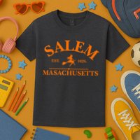Salem Est 1626 Massachusetts Vintage Halloween Witch Wo Kids T-Shirt