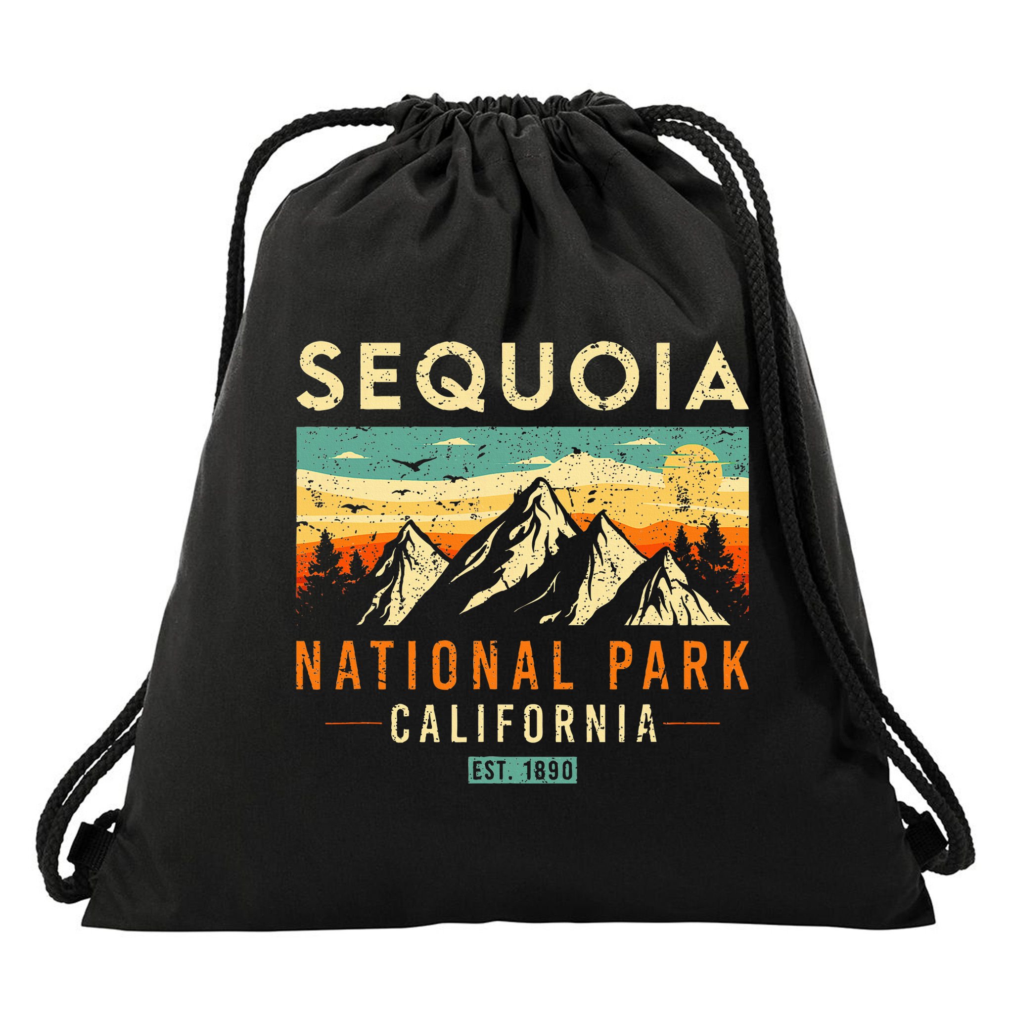 Sequoia Est. 1890 Retro California National Park Drawstring Bag
