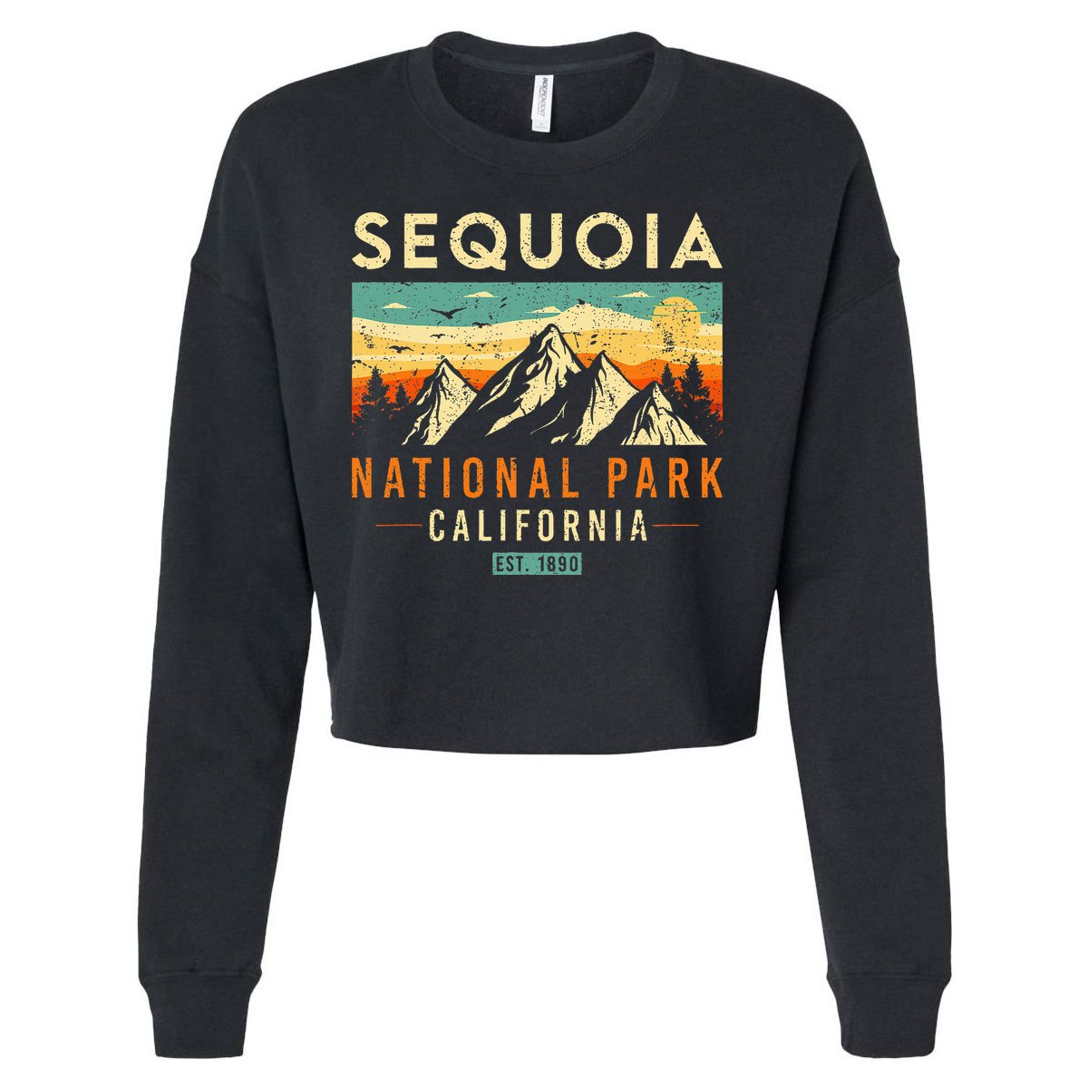 Sequoia Est. 1890 Retro California National Park Cropped Pullover Crew