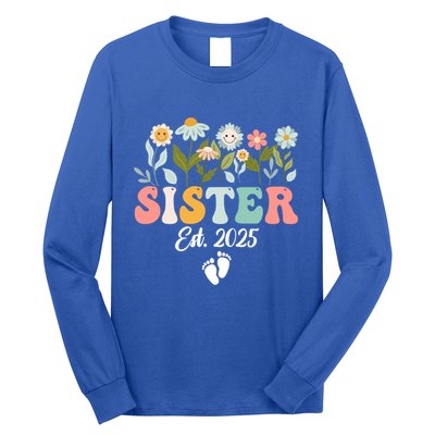 Sister Est 2025 Promoted To Sister 2025 Cute Floral Gift Long Sleeve Shirt