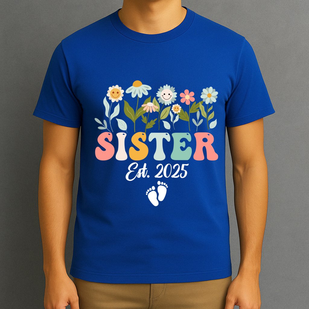 Sister Est 2025 Promoted To Sister 2025 Cute Floral Gift T-Shirt