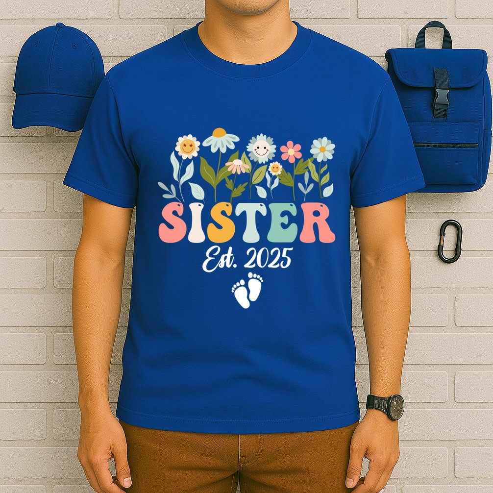Sister Est 2025 Promoted To Sister 2025 Cute Floral Gift T-Shirt