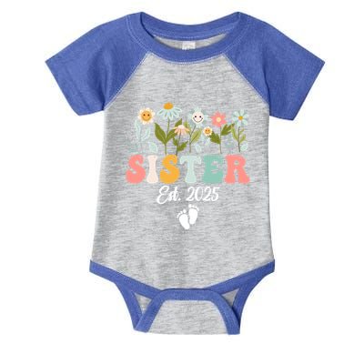 Sister Est 2025 Promoted To Sister 2025 Cute Floral Gift Infant Baby Jersey Bodysuit