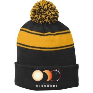 Solar Eclipse 2024 Missouri Total Eclipse American Graphic Stripe Pom Pom Beanie