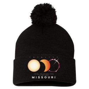 Solar Eclipse 2024 Missouri Total Eclipse American Graphic Pom Pom 12in Knit Beanie