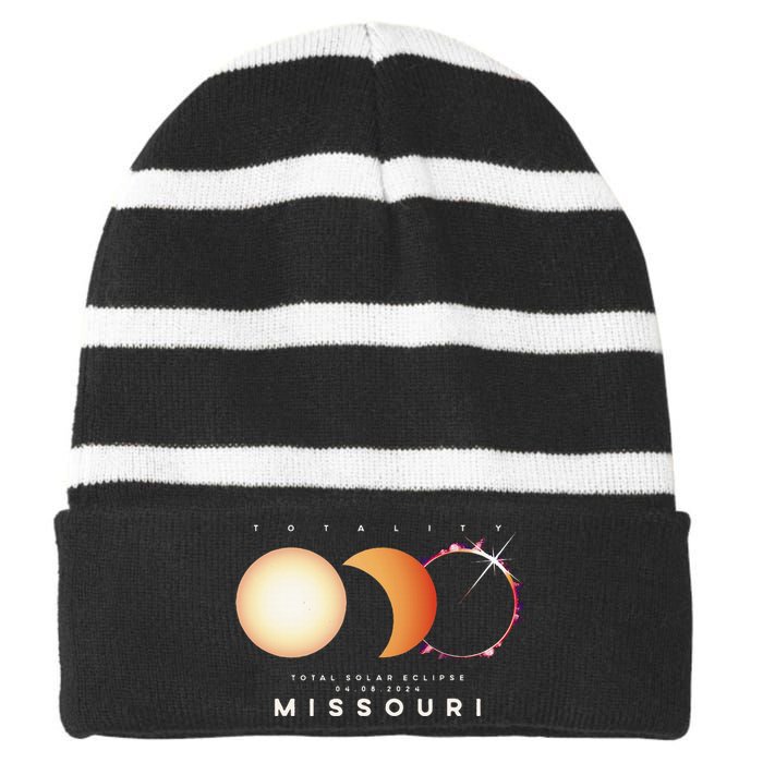 Solar Eclipse 2024 Missouri Total Eclipse American Graphic Striped Beanie with Solid Band