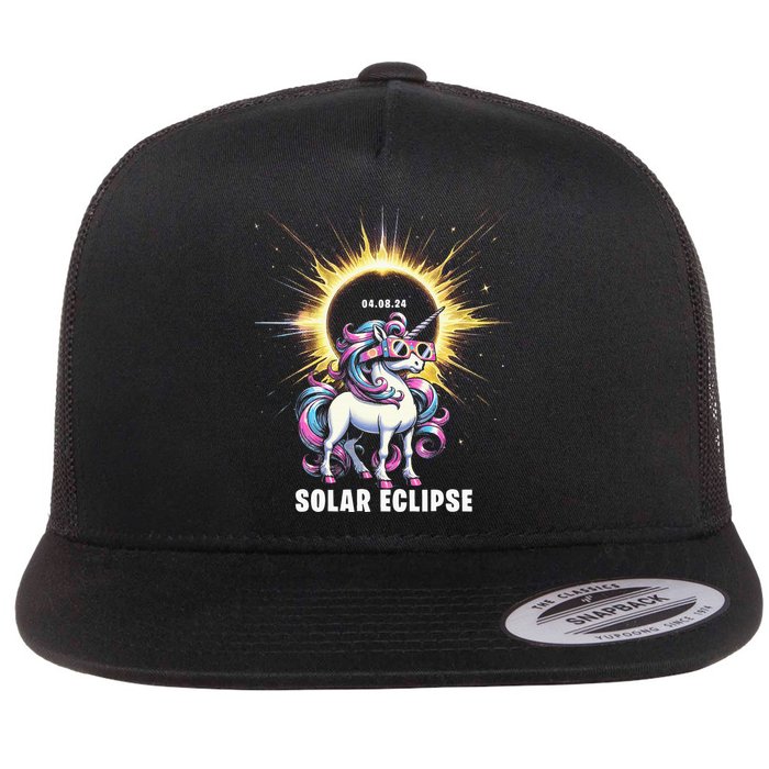 Solar Eclipse 2024 Total Eclipse April 8th 24 Unicorn Flat Bill Trucker Hat