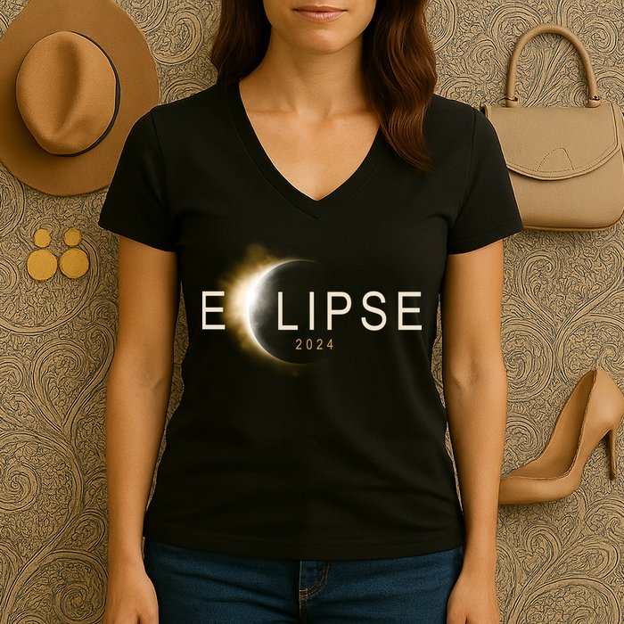 Solar Eclipse 2024 Women's V-Neck T-Shirt