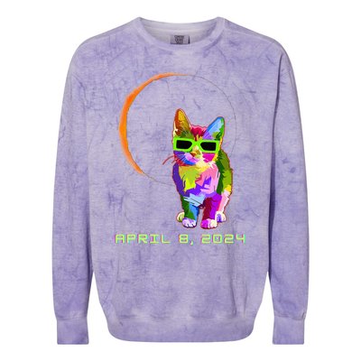 Solar Eclipse 2024 Cat Wearing Solar Eclipse Glasses Colorblast Crewneck Sweatshirt