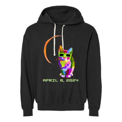 Solar Eclipse 2024 Cat Wearing Solar Eclipse Glasses Garment-Dyed Fleece Hoodie