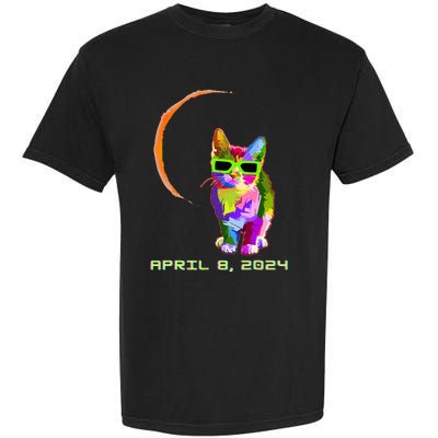 Solar Eclipse 2024 Cat Wearing Solar Eclipse Glasses Garment-Dyed Heavyweight T-Shirt