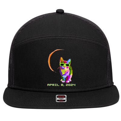 Solar Eclipse 2024 Cat Wearing Solar Eclipse Glasses 7 Panel Mesh Trucker Snapback Hat