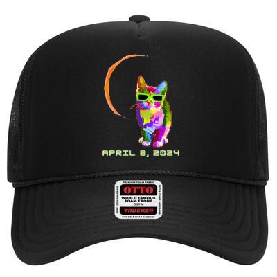 Solar Eclipse 2024 Cat Wearing Solar Eclipse Glasses High Crown Mesh Back Trucker Hat