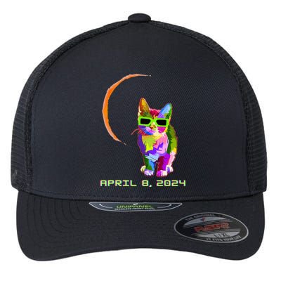 Solar Eclipse 2024 Cat Wearing Solar Eclipse Glasses Flexfit Unipanel Trucker Cap