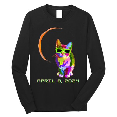 Solar Eclipse 2024 Cat Wearing Solar Eclipse Glasses Long Sleeve Shirt