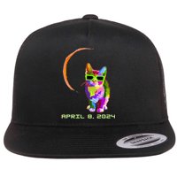 Solar Eclipse 2024 Cat Wearing Solar Eclipse Glasses Flat Bill Trucker Hat