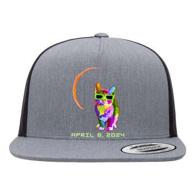 Solar Eclipse 2024 Cat Wearing Solar Eclipse Glasses Flat Bill Trucker Hat