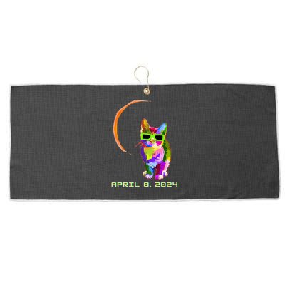 Solar Eclipse 2024 Cat Wearing Solar Eclipse Glasses Large Microfiber Waffle Golf Towel