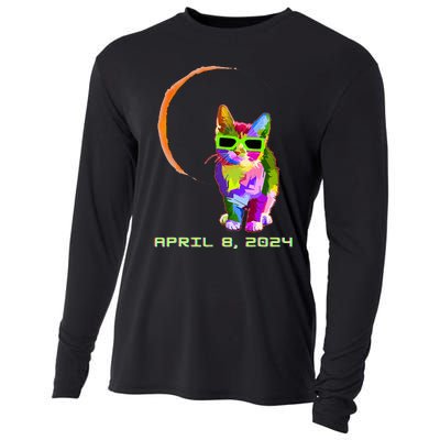 Solar Eclipse 2024 Cat Wearing Solar Eclipse Glasses Cooling Performance Long Sleeve Crew