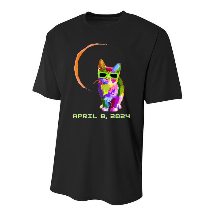 Solar Eclipse 2024 Cat Wearing Solar Eclipse Glasses Youth Performance Sprint T-Shirt