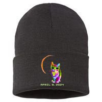 Solar Eclipse 2024 Cat Wearing Solar Eclipse Glasses Sustainable Knit Beanie