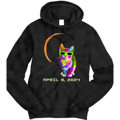 Solar Eclipse 2024 Cat Wearing Solar Eclipse Glasses Tie Dye Hoodie