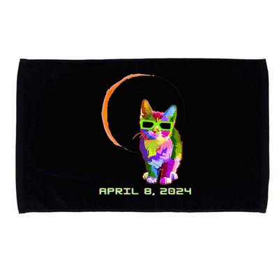 Solar Eclipse 2024 Cat Wearing Solar Eclipse Glasses Microfiber Hand Towel