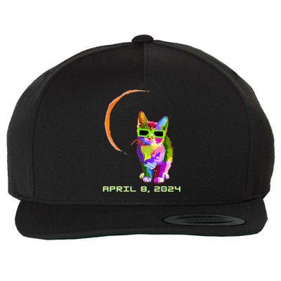 Solar Eclipse 2024 Cat Wearing Solar Eclipse Glasses Wool Snapback Cap