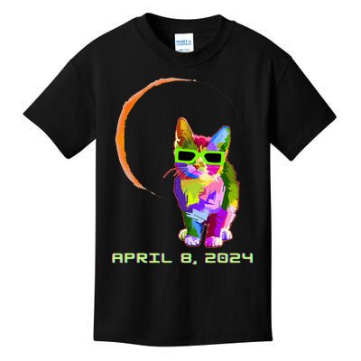 Solar Eclipse 2024 Cat Wearing Solar Eclipse Glasses Kids T-Shirt