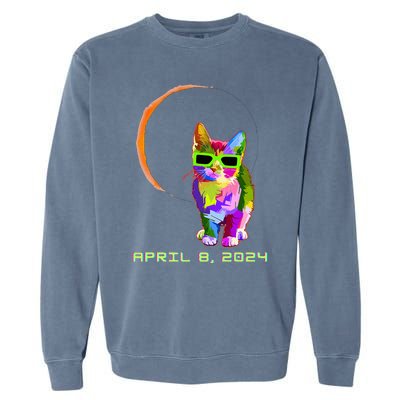 Solar Eclipse 2024 Cat Wearing Solar Eclipse Glasses Garment-Dyed Sweatshirt